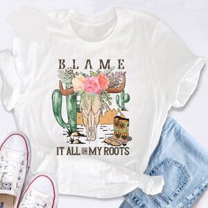 Blame It All On My Roots Retro Country Music Western Style Unisex T-Shirt